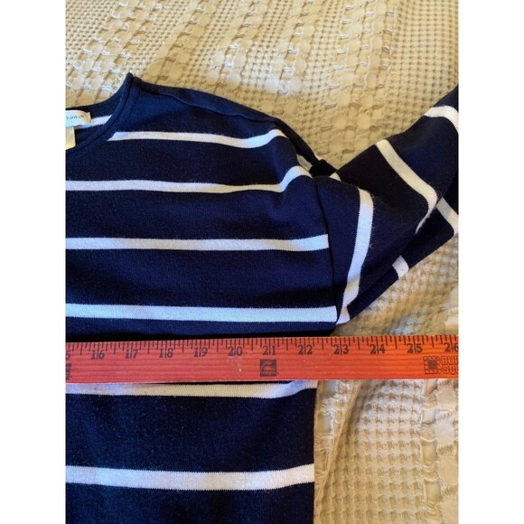 Christopher & Banks Sweater Top Plus Size XL Navy White Stripes Lace Hem Zipper - Picture 10 of 11